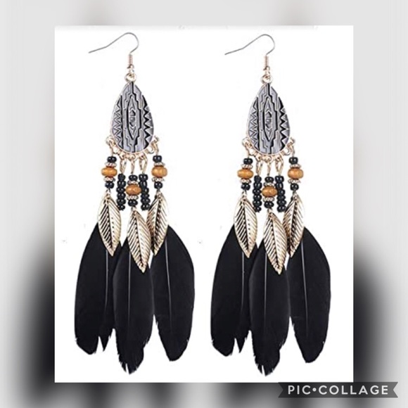 🔥 Bohemian Feather Drop Earrings🔥 New - Picture 4 of 8